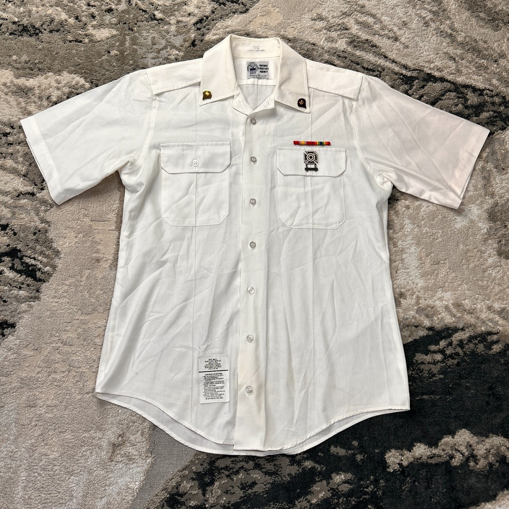 Defense Logistics Agency Military Shirt Men's 15‎ White Cotton The Perfect Fit